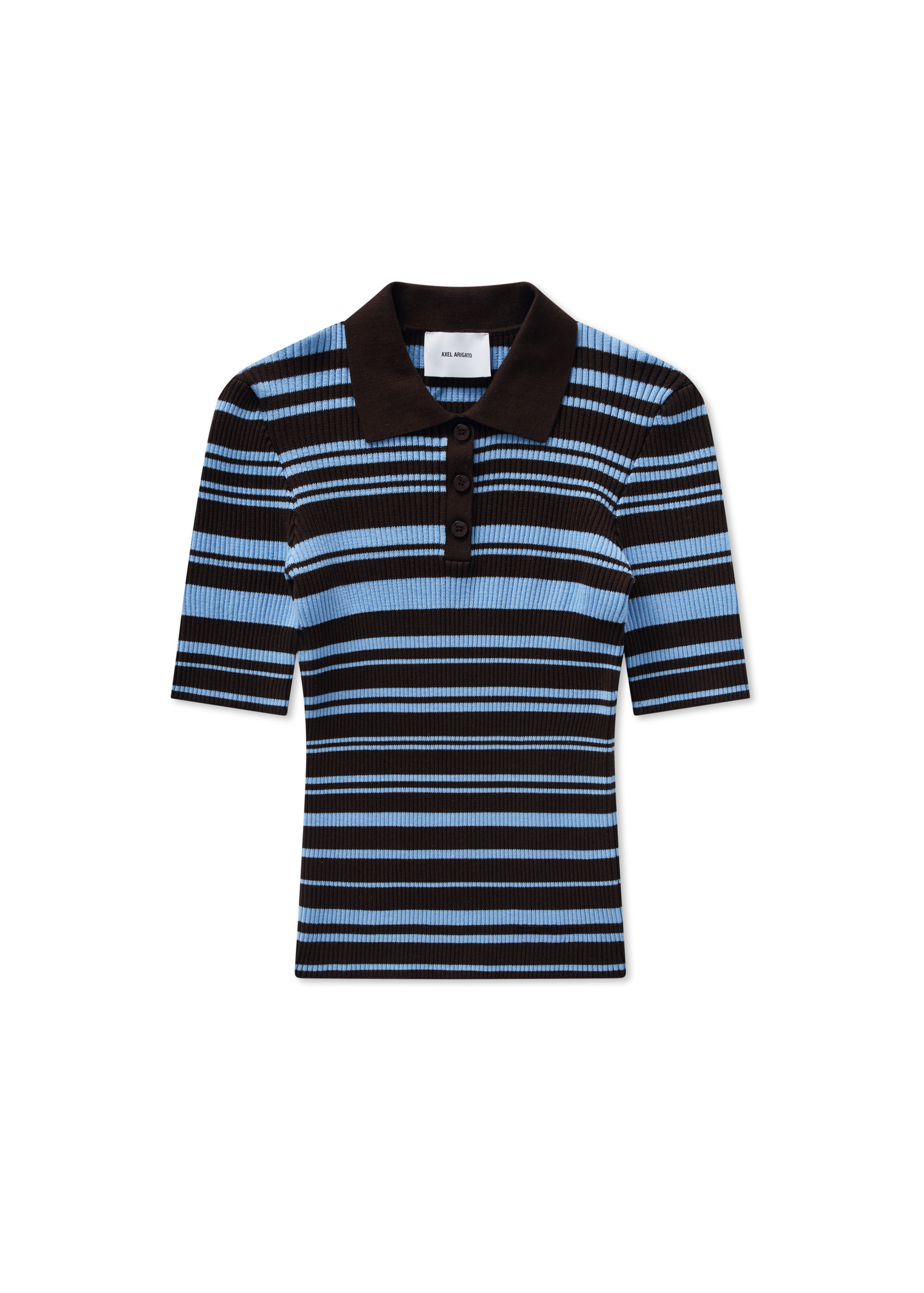 Anja Ribbed Polo Top - Dark Brown/Light Blue