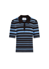 Anja Ribbed Polo Top - Dark Brown/Light Blue