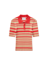 Anja Ribbed Polo Top - Red/Beige