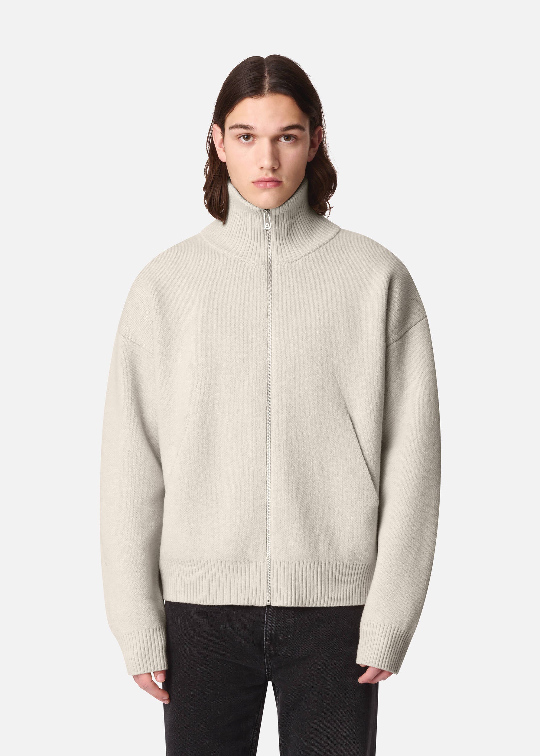 Core Zip-Up Sweater - Light Beige