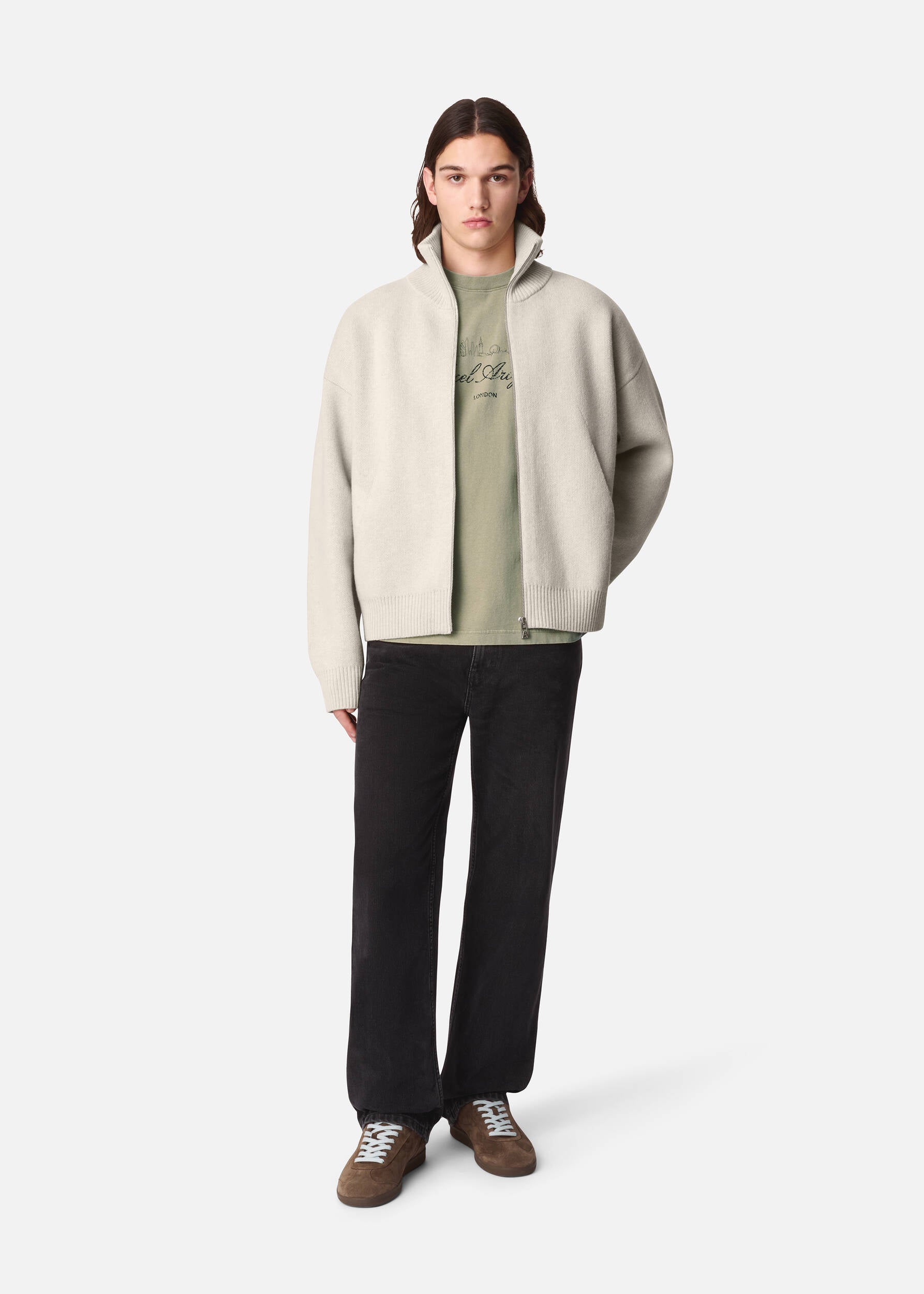 Core Zip-Up Sweater - Light Beige