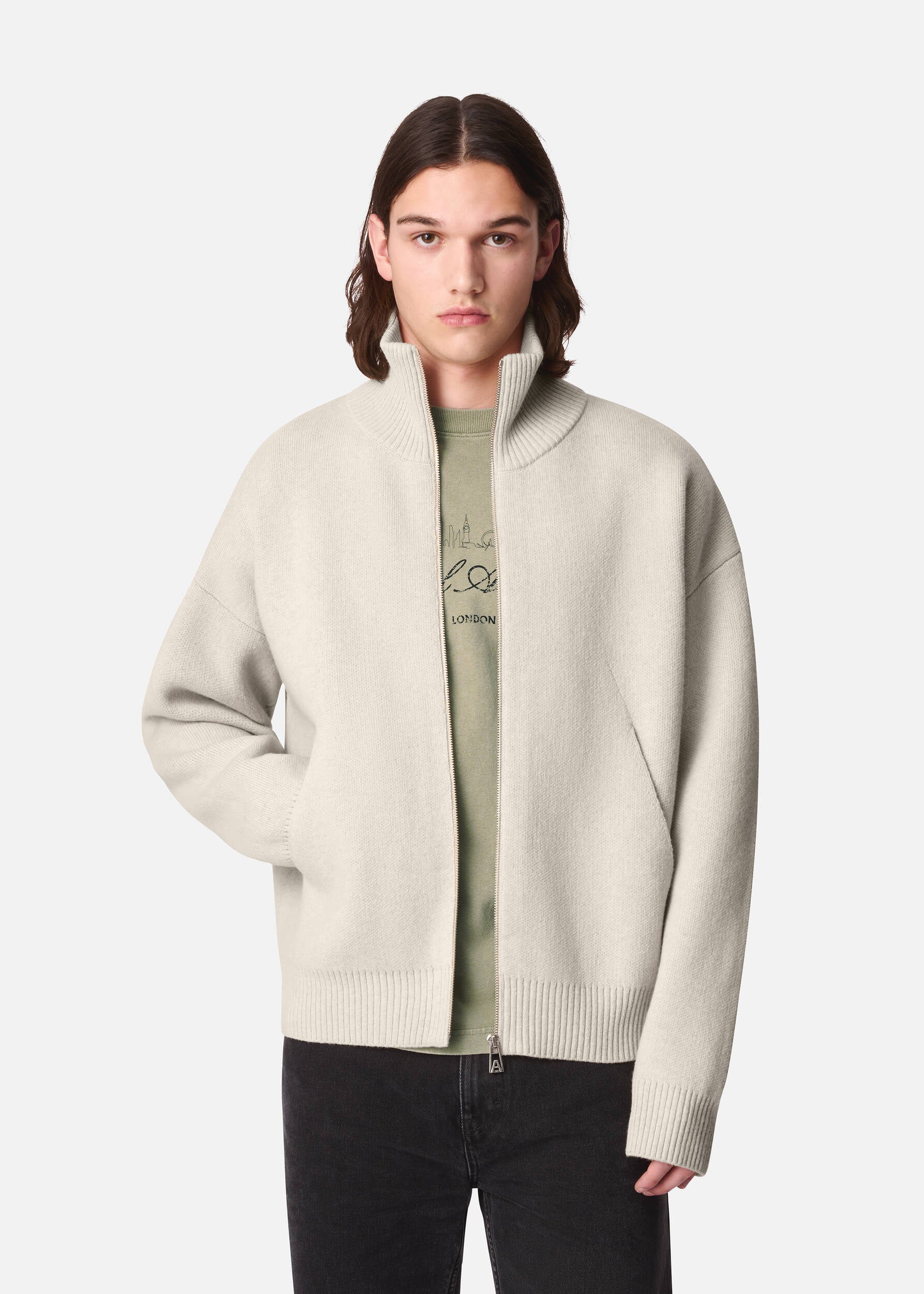 Core Zip-Up Sweater - Light Beige