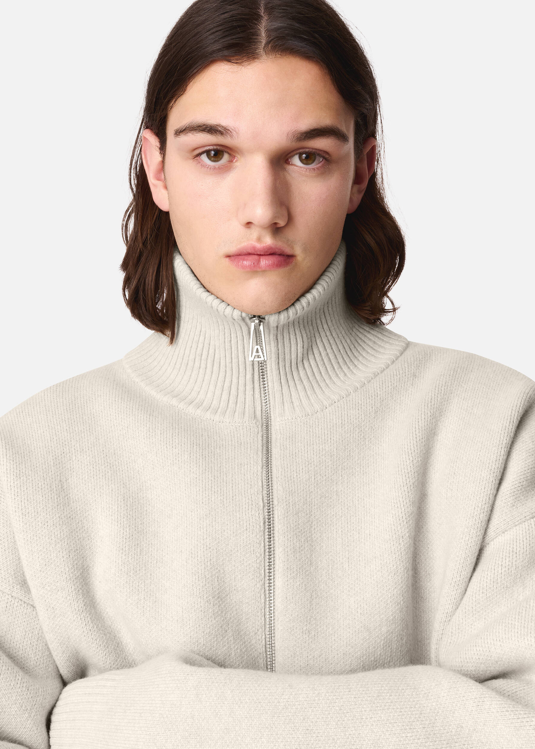 Core Zip-Up Sweater - Light Beige