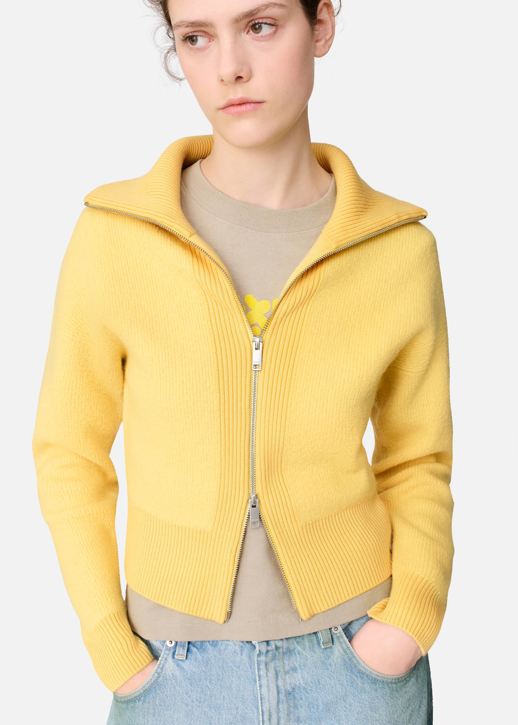 Verve Zip-Up Cardigan - Yellow