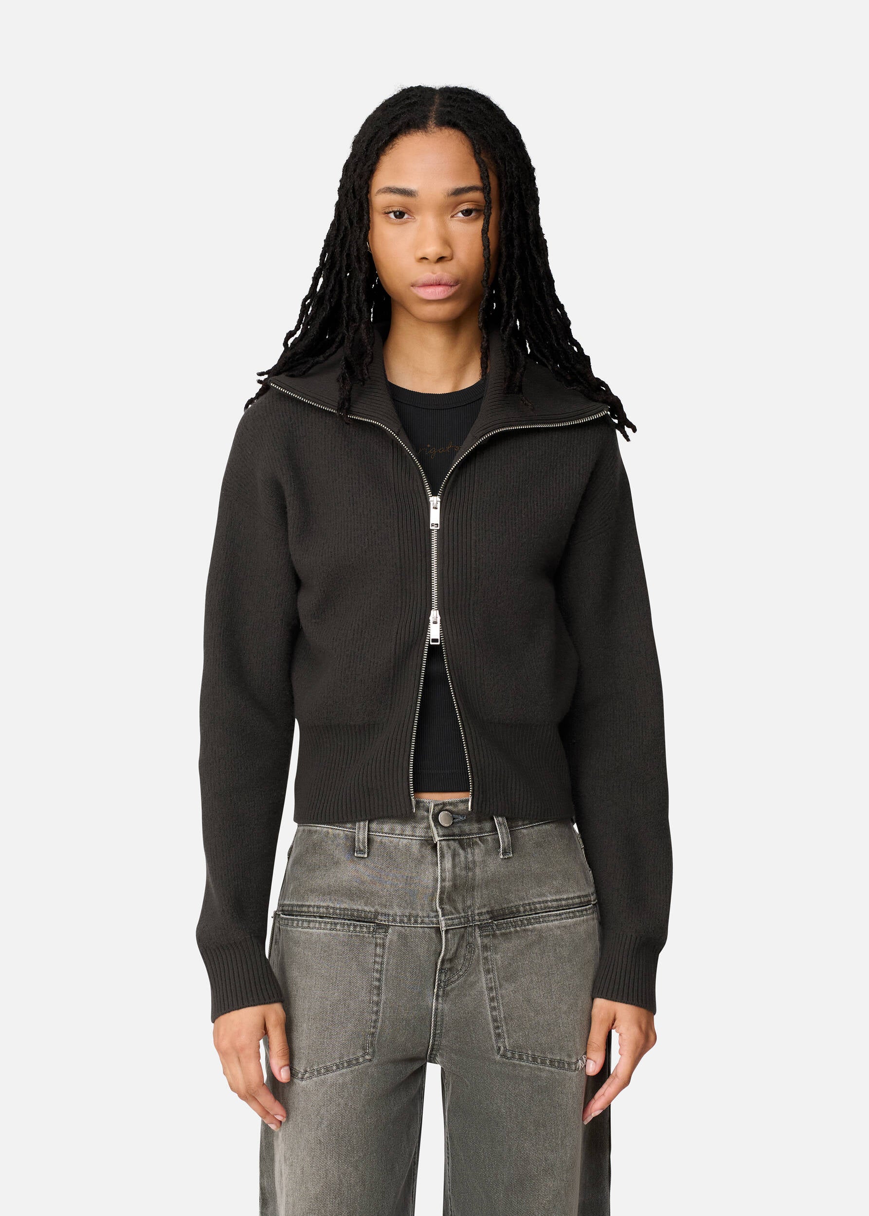 Verve Zip-Up Cardigan - Dark Grey