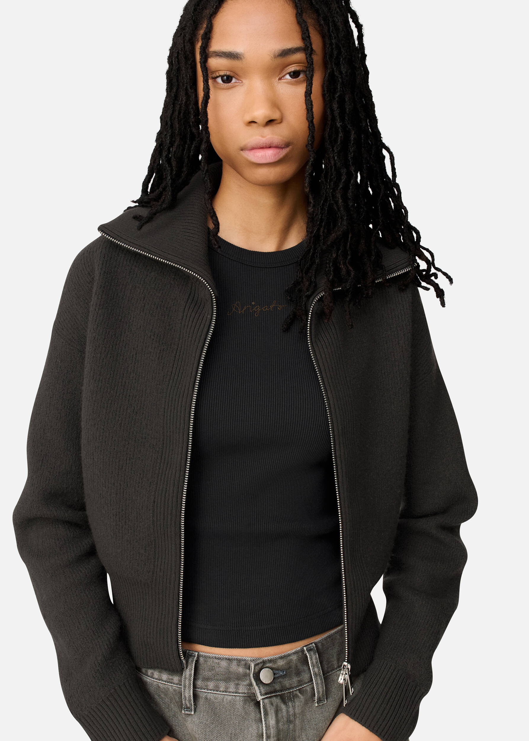 Verve Zip-Up Cardigan - Dark Grey