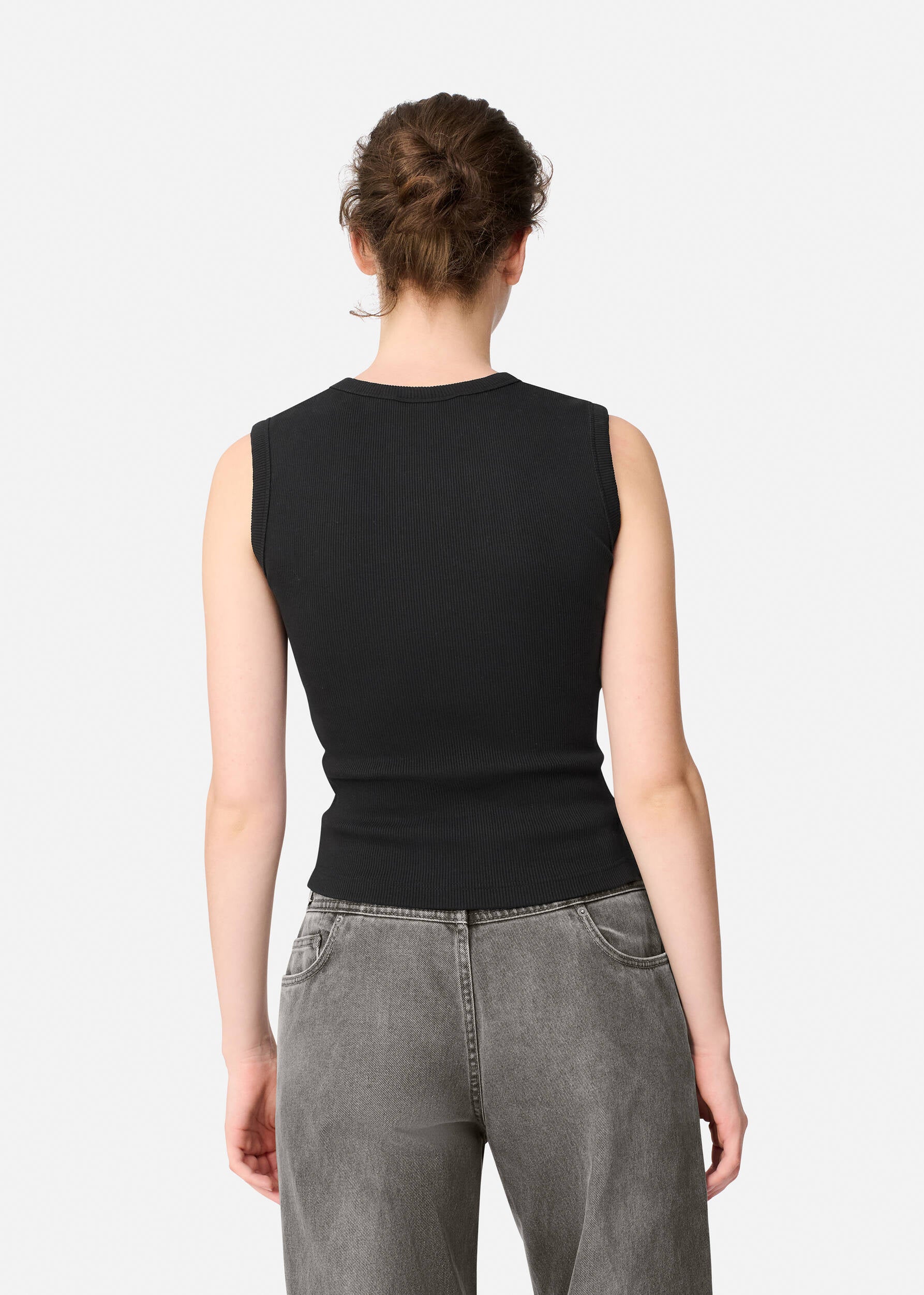 Scoop Ribbed Tank - Black