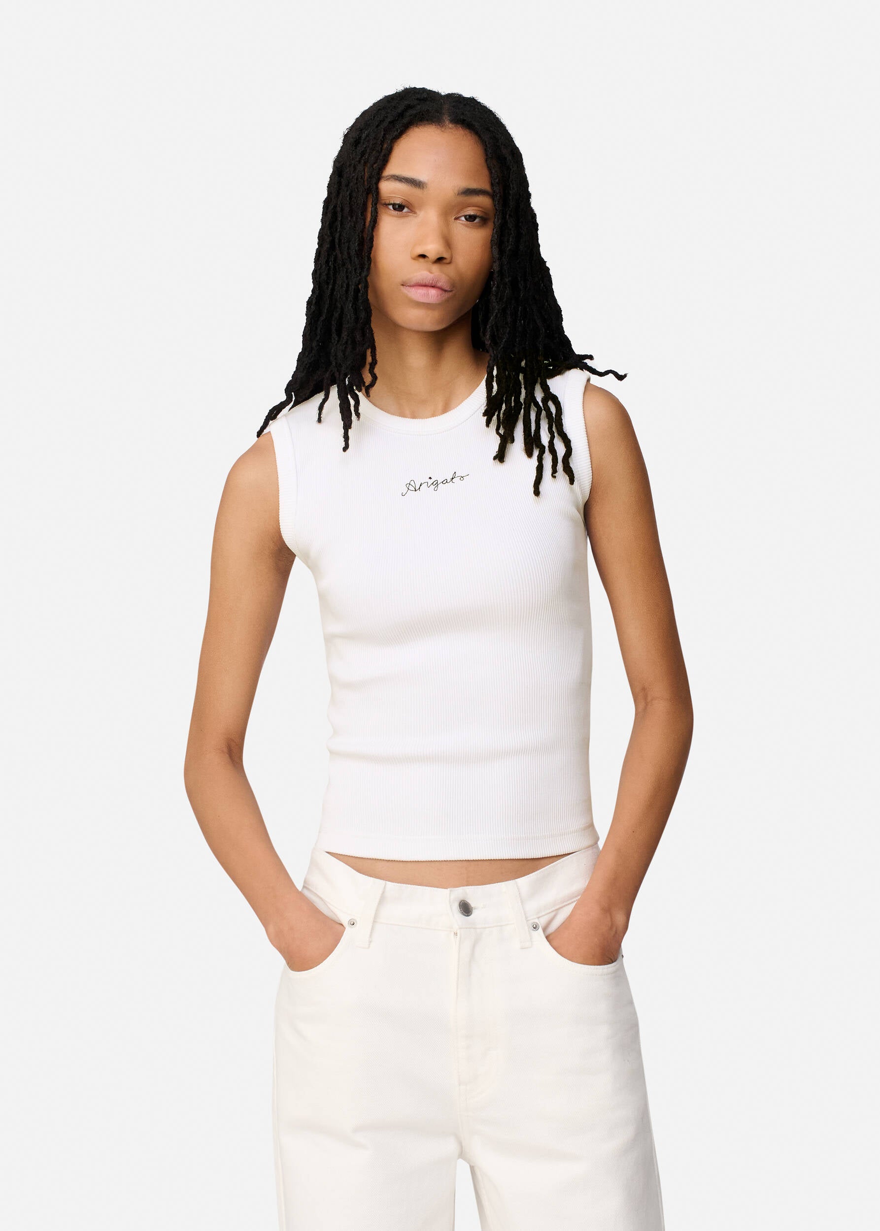 Scoop Ribbed Tank - White