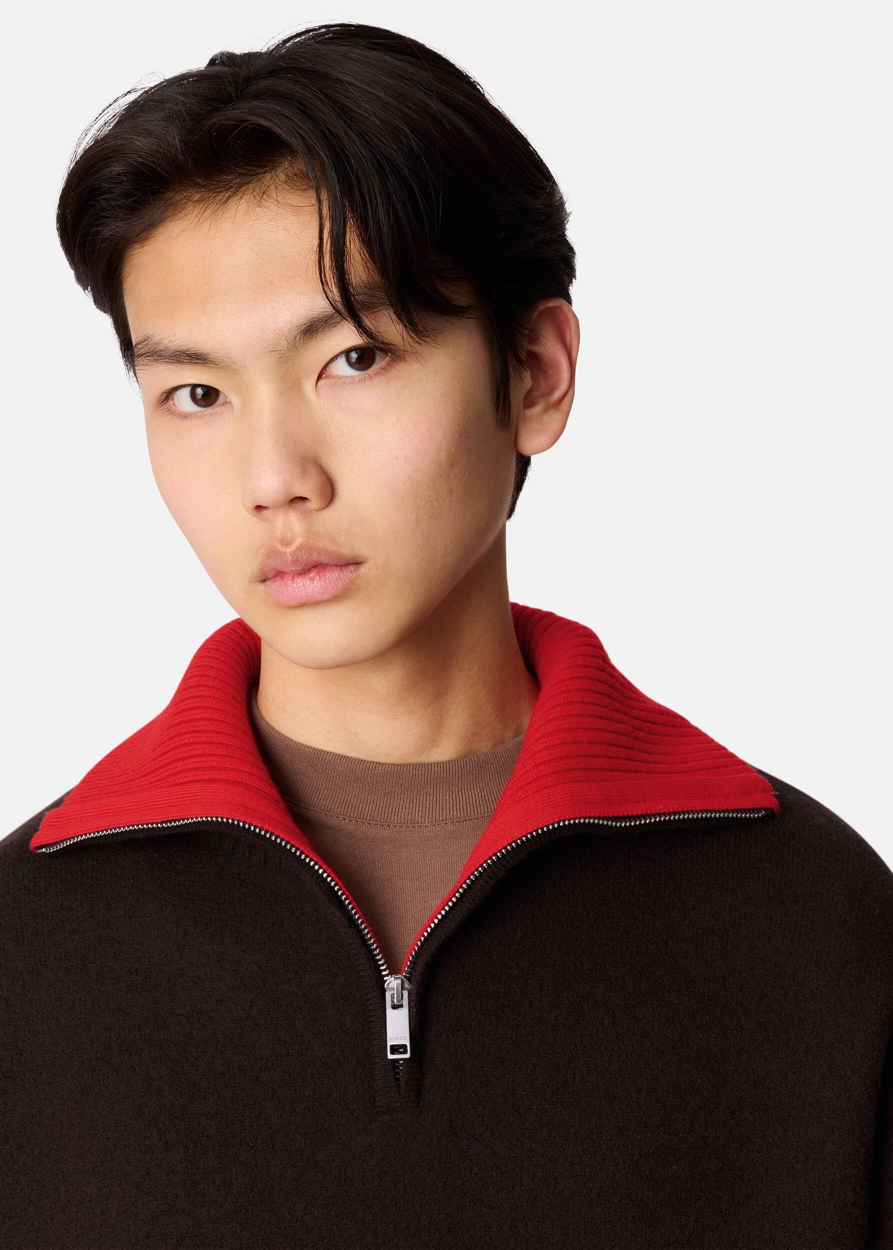 Trace Half Zip Sweater - Dark Brown/Red