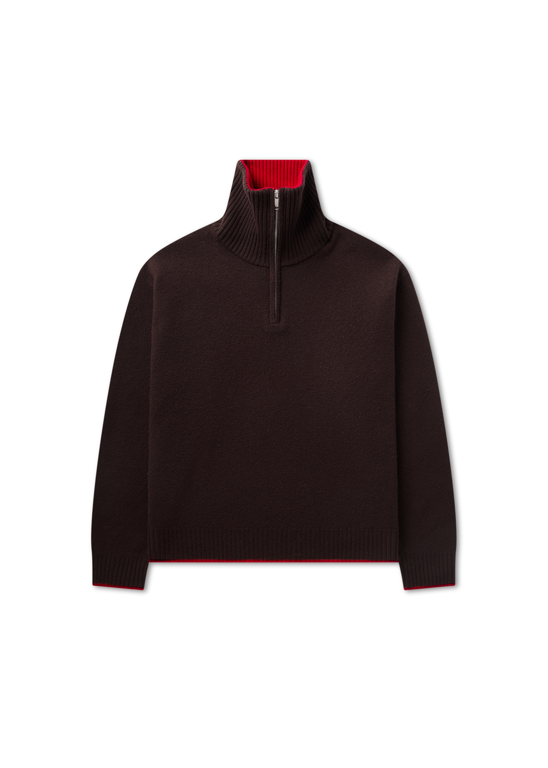 Trace Half Zip Sweater - Dark Brown/Red