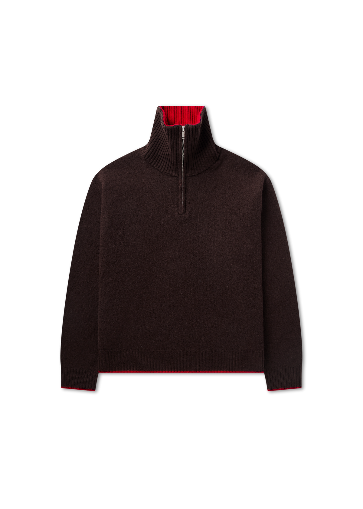 Trace Half Zip Sweater - Dark Brown/Red