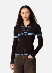 Fleur Cardigan - Dark Brown/Light Blue