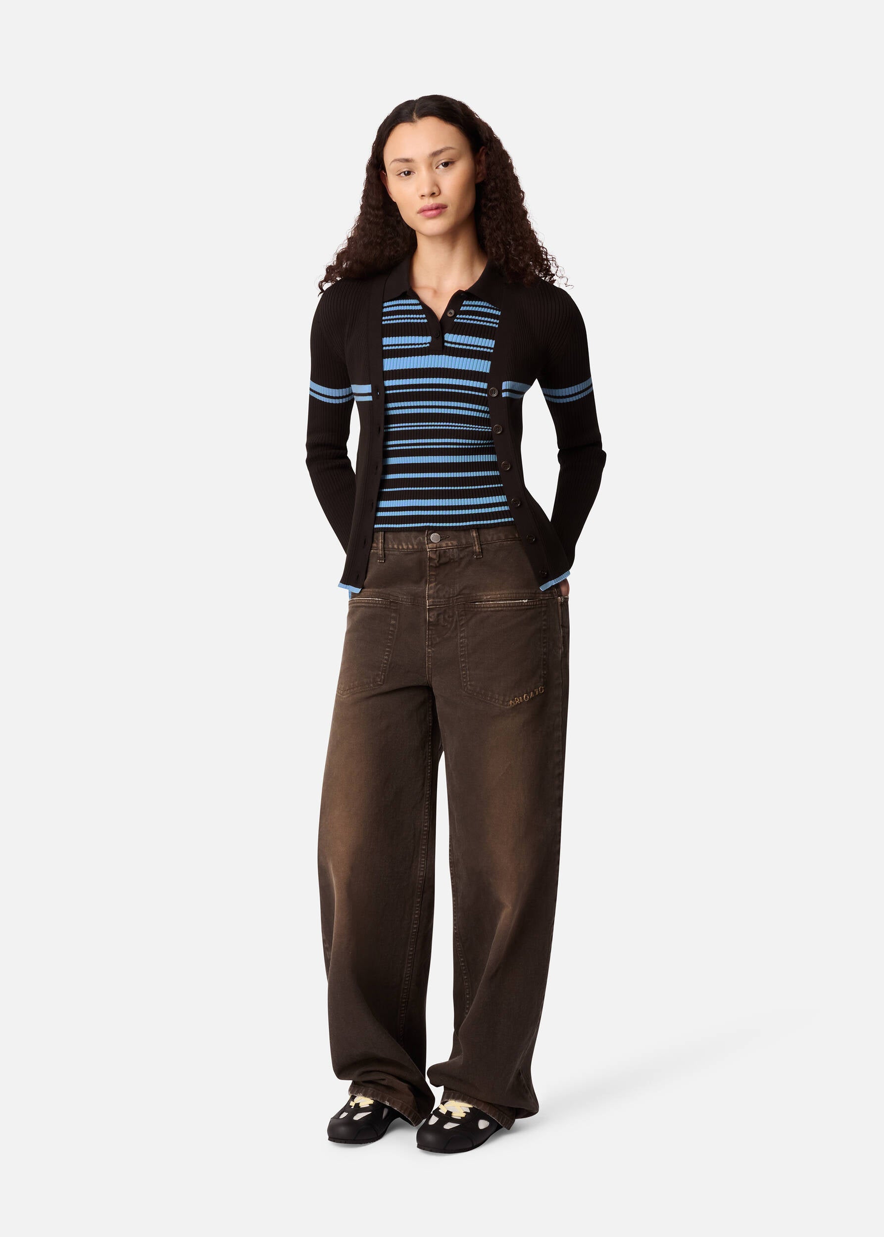 Fleur Cardigan - Dark Brown/Light Blue