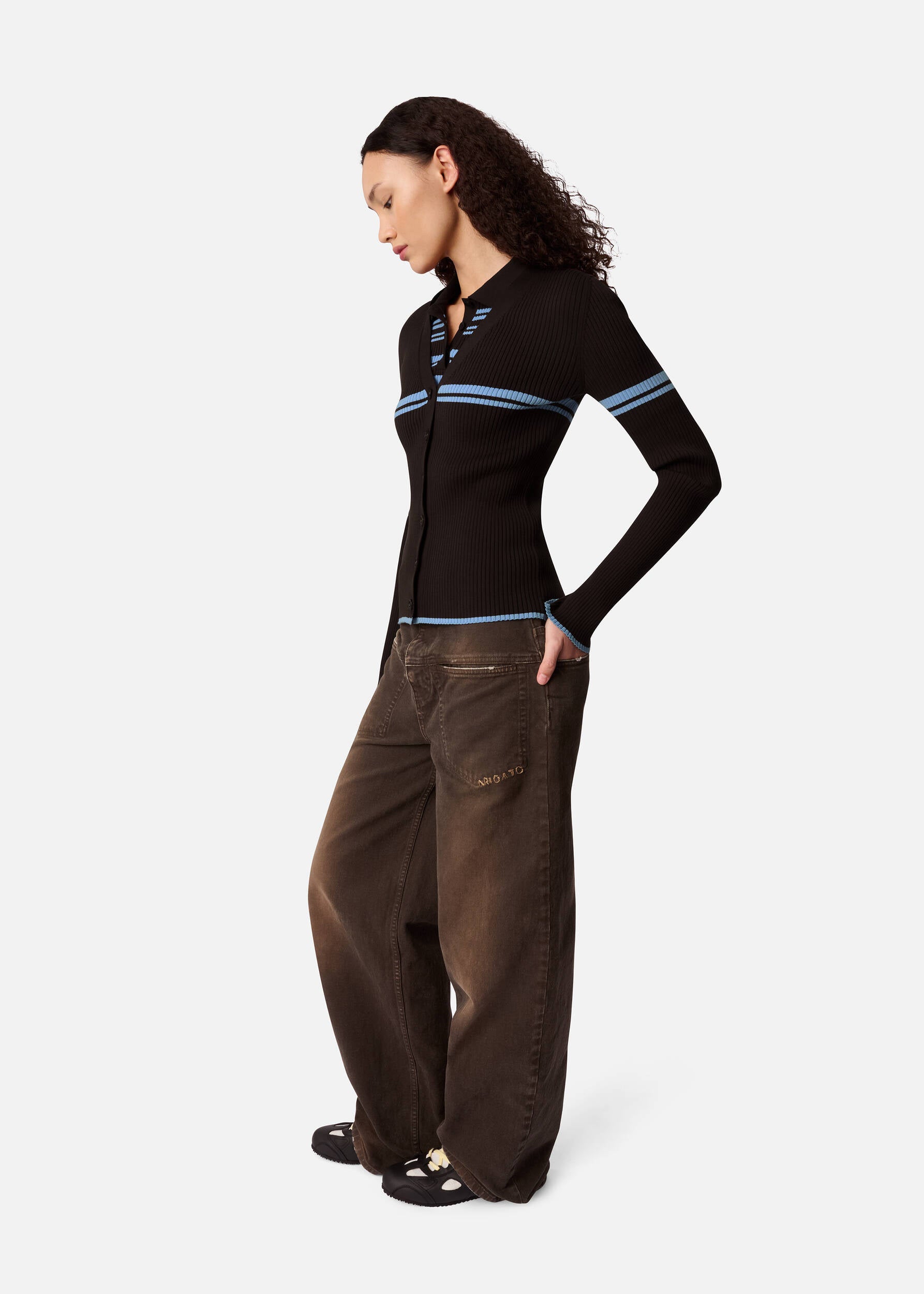 Fleur Cardigan - Dark Brown/Light Blue