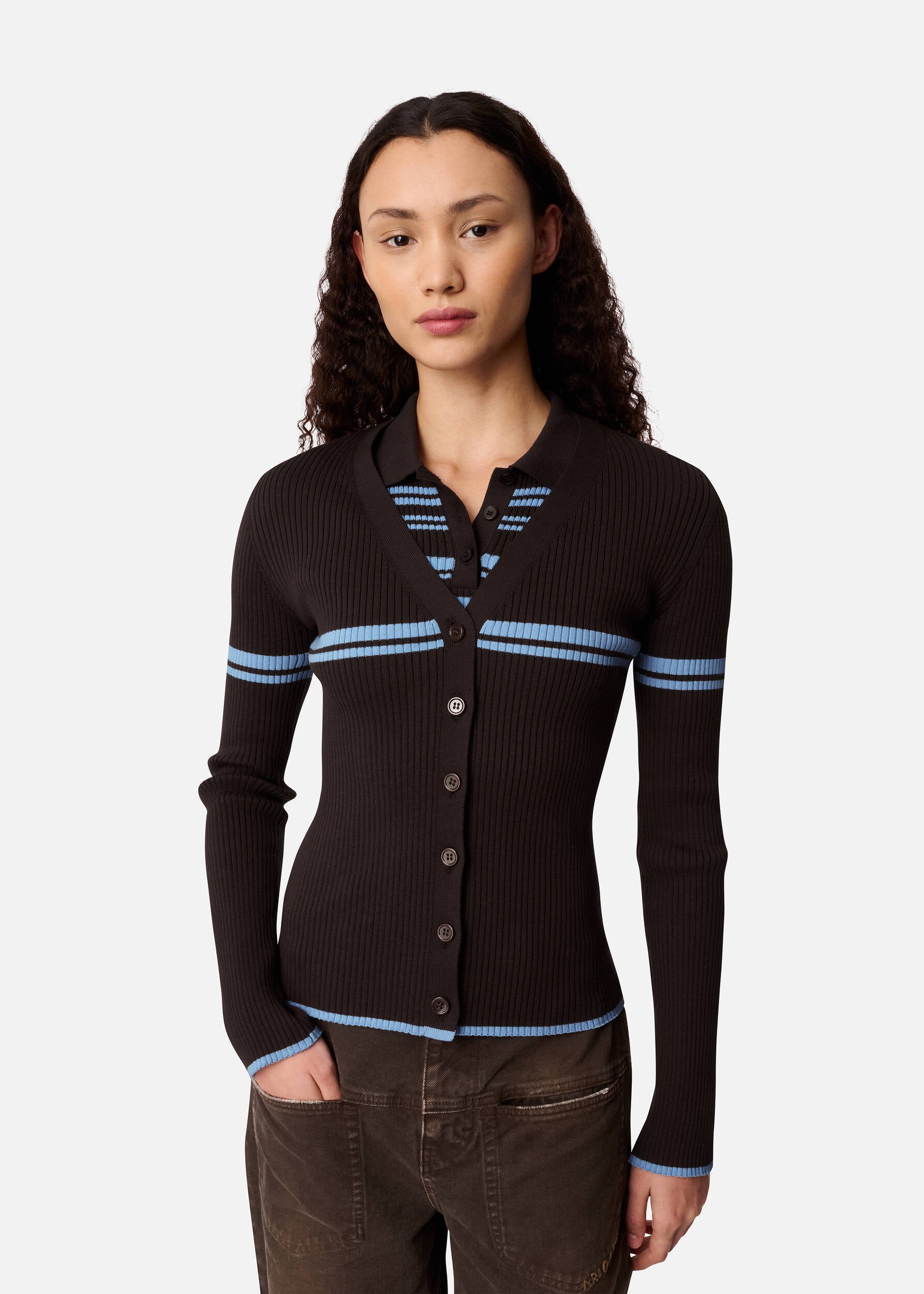 Fleur Cardigan - Dark Brown/Light Blue