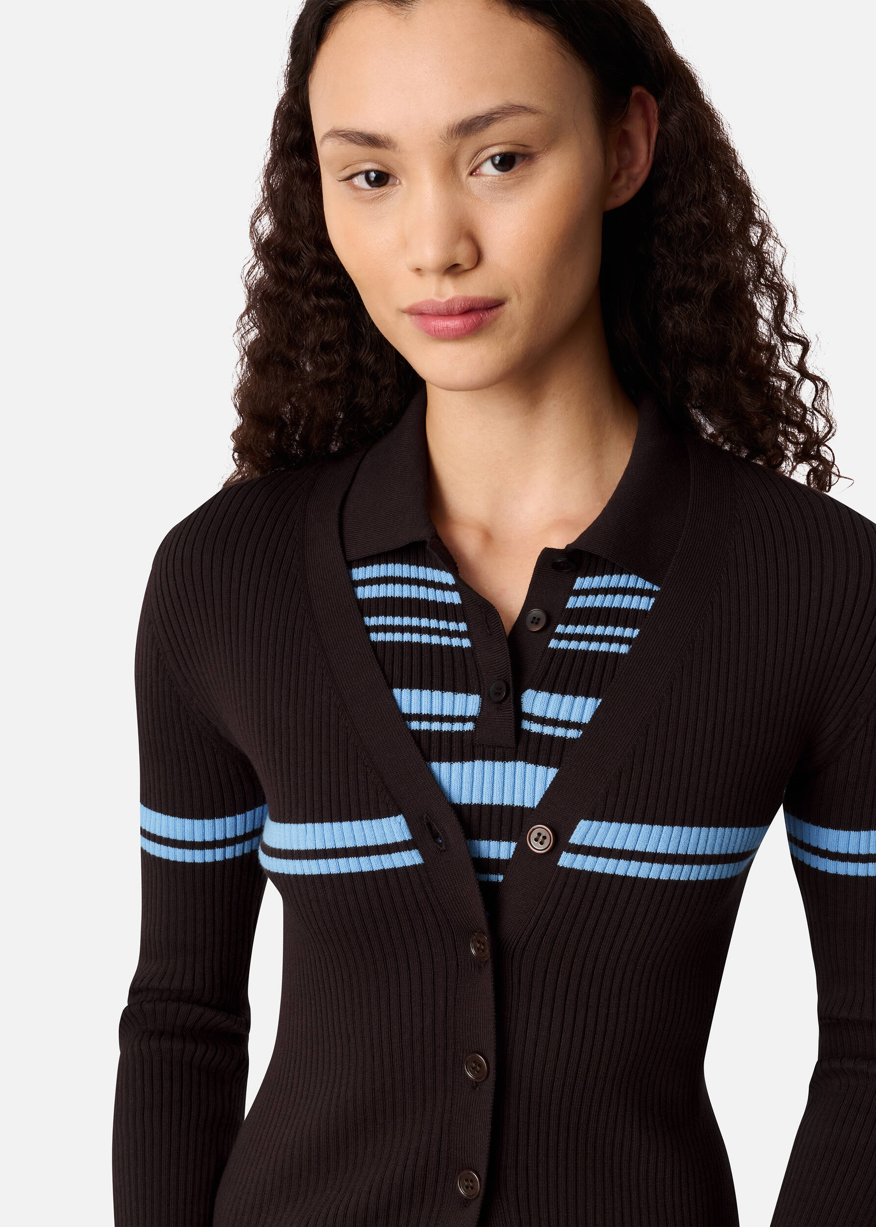 Fleur Cardigan - Dark Brown/Light Blue