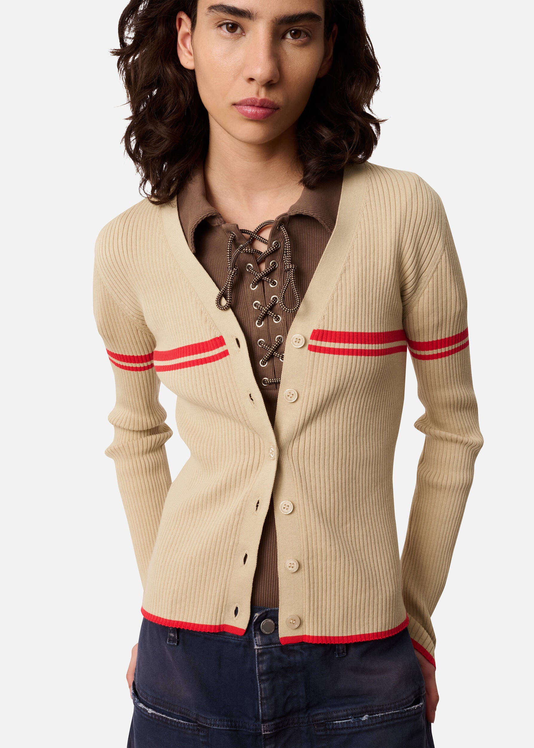 Fleur Cardigan - Beige/Red