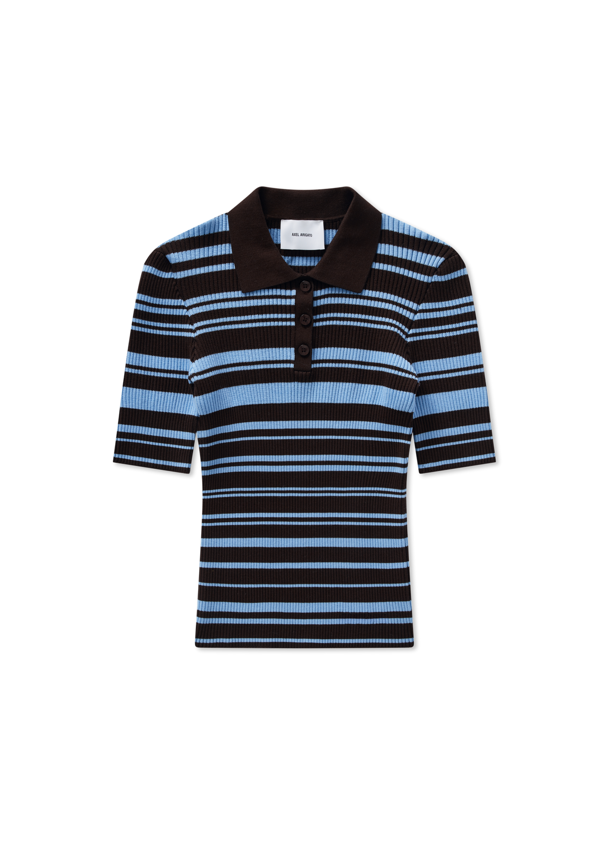 Anja Ribbed Polo Top - Dark Brown/Light Blue
