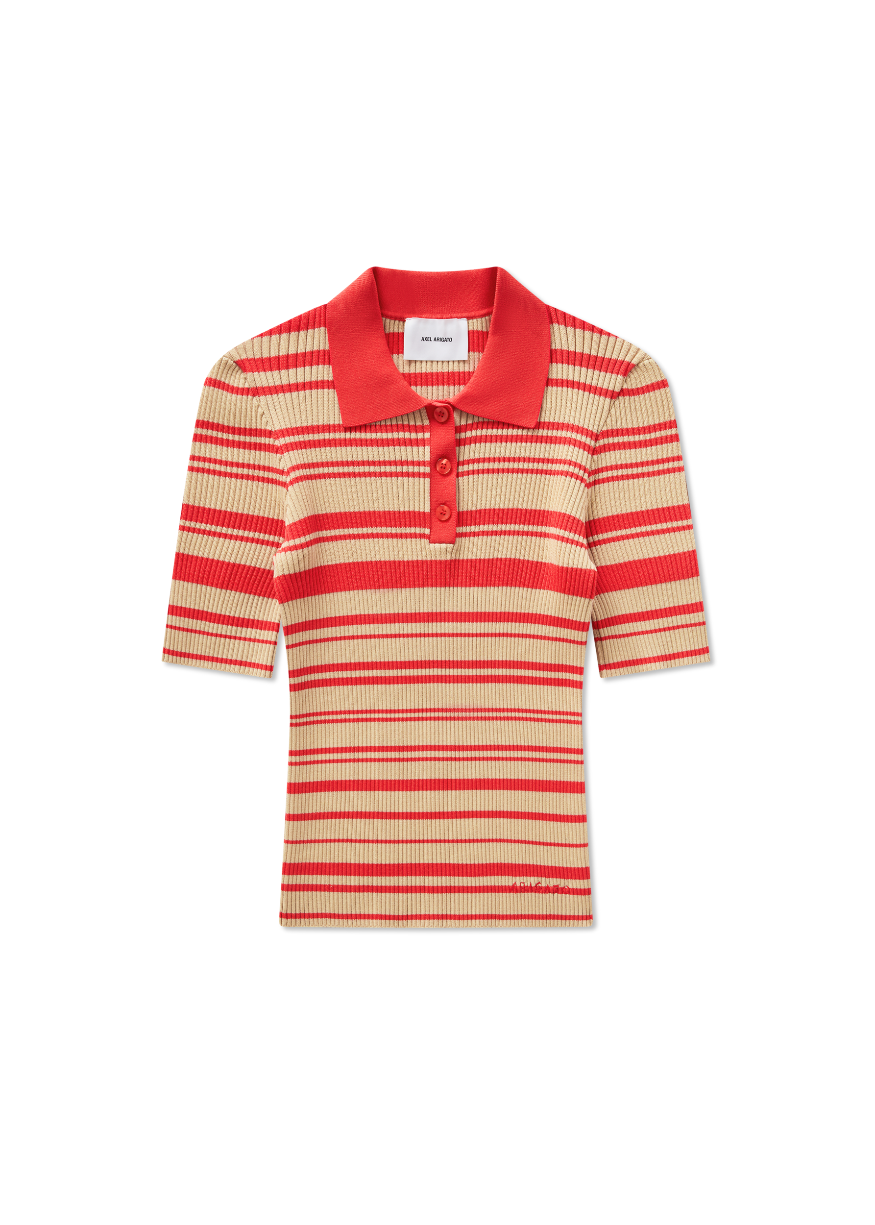 Anja Ribbed Polo Top - Red/Beige