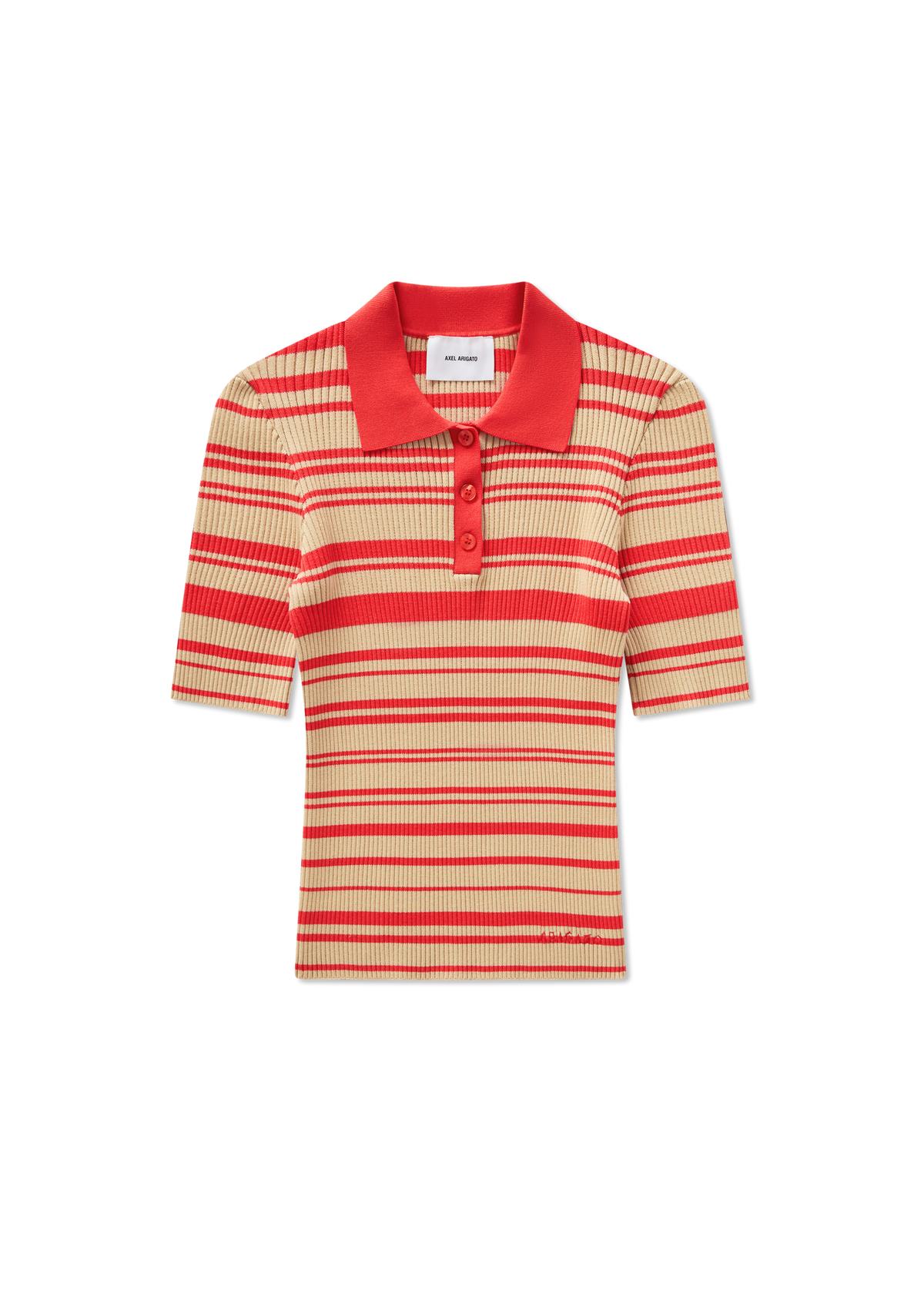 Anja Ribbed Polo Top - Red/Beige