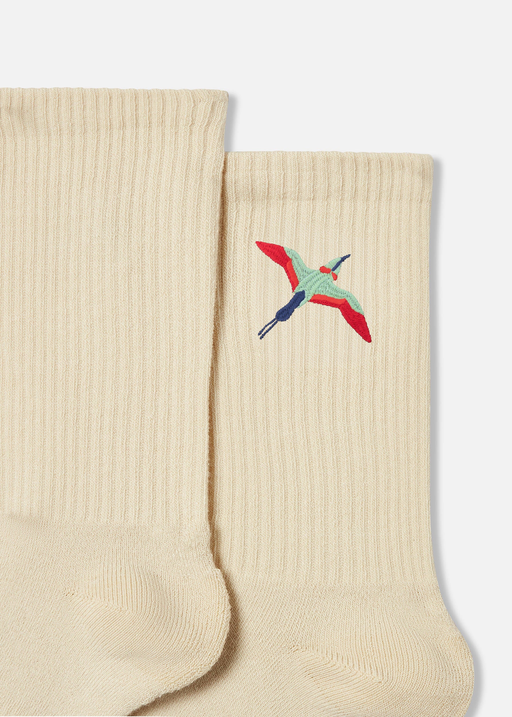 Bee Bird Tube Socks - Pale Beige
